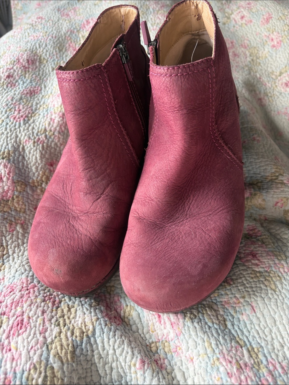 Dansko Burgundy Leather Ankle Booties with Side Zipper